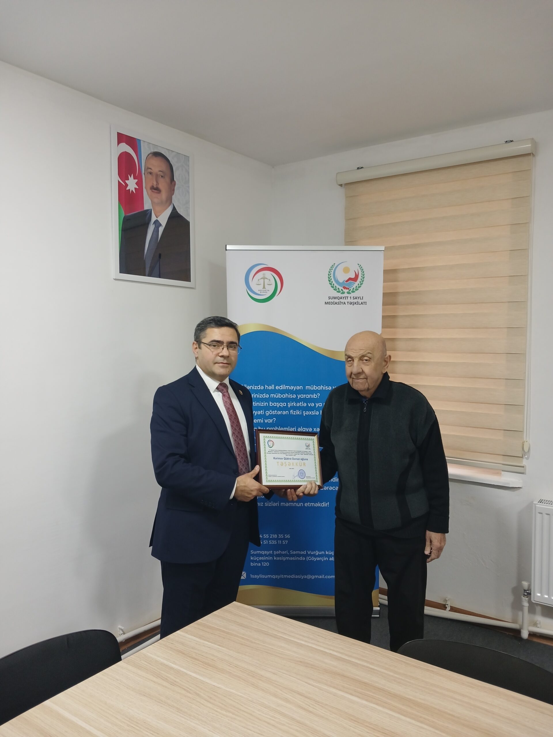 Sumqayıt 1 saylı Mediasiya Təşkilatı Sumqayıtlı iş adamına təşəkkür elan edib